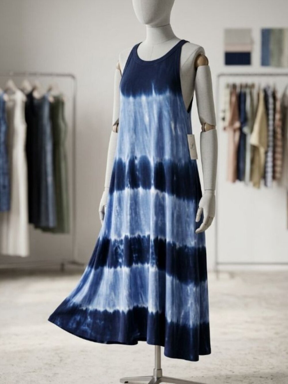 Old Navy Dress Womens Small Blue Midi Sleeveless Tie Dye Summer Boho Hippie NEW